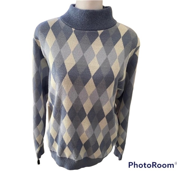 Alfred Dunner Turtleneck Sweater - Blue - Geometrical - Picture 1 of 7
